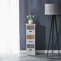 CARO-Möbel Kommode Salva aus leichtem Paulowinaholz, weiß - schmaler Schubladenschrank, Shabby Chic Standregal Aufbewahrungsregal im Vintage Look, 6 Schubladen