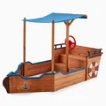 HOME DELUXE - Sandkasten MATSCHEKISTE- Segelschiff inkl. Bodenplane - Maße: 160 x 78 x 103 cm - inkl. komplettem Montagematerial | Holzsandkasten Piratenboot Sandbox