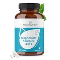Rhein Nutrition Magnesium Komplex Hochdosiert 4 in 1 | Magnesiumcitrat, Bisglycinat, Malat & Magnesiumoxid | 400mg pro Dosis | 120 vegane Magnesium Kapseln | Laborgeprüft