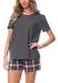 Merry Style Damen Schlafanzug Zweiteiler Pyjama Kurz aus Baumwolle Pyjama Set MS10-177 (Dunkelmalenge/Rotwein, L)