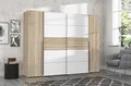 FORTE Narago Schrank 270, weißer Kleiderschrank, Schwebetürenschrank mit Drehtüren, Weiß kombiniert mit Holzdekor Sonoma Eiche, 270,3 cm breit x 210,5 cm hoch x 61,2 cm tief