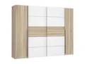 Mid.you Kleiderschrank Forte Narago, Weiß, Sonoma Eiche, Metall, Kunststoff, 10 Fächer, 270x210x61 cm, in verschiedenen Größen erhältlich, Holzdekoren Kombination aus Dreh- und Schwebetüren, Schlafzimmer, Kleiderschränke, Drehtürenschränke