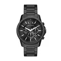 Armani Exchange Uhr für Herren, Chronographenwerk, 44mm Schwarzes Edelstahlgehäuse mit Edelstahlarmband, AX1722