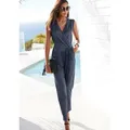 LASCANA Overall (mit Bindegürtel) aus knitterfreier Ware, eleganter Jumpsuit in Wickeloptik, bügelfrei blau 36