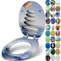 SANFINO® Premium WC Sitz mit Absenkautomatik – hochwertige Toilettendeckel aus Holz, viele bunte Motive, hoher Sitzkomfort, einfache Montage inklusive Montageanleitung – "Cairn"