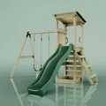 OutdoorToys Spielturm Neapel aus Holz in Dunkelgrün mit Doppel-Kinderschaukel