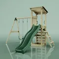 OutdoorToys Spielturm Neapel aus Holz in Dunkelgrün mit Doppel-Kinderschaukel - dunkelgrün