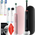 Oral-B Pro 3 3900N Schwarz + Rosa Elektrische Zahnbürste Doppelpack + 4 Ersatzzahnbürstenaufsätze + Etui Schwarz und Rosa