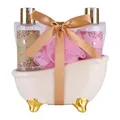 Accentra Badeset WILD BERRY in Keramikbadewanne, Geschenkset für Frauen mit 100 ml Duschgel, 100 ml Bodylotion und 15 g Netzschwamm, Wellness Geschenk zum Geburtstag, Muttertag und Valentinstag