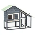 vidaXL Kaninchenstall Grau und Weiß 140x63x120 cm Tanne Massivholz