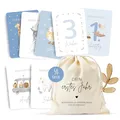MeinBaby123® Meilensteinkarten "Dein erstes Jahr" | Meilenstein Karten Set Geschenk zur Geburt | Fotokarten für das erste Jahr | 50 Karten Inkl. Baumwollsäckchen (blau)