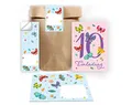 Junapack 12 Einladungskarten zum 10. Kindergeburtstag zehnte Geburtstag Mädchen Schmetterlinge incl. 12 Umschläge, 12 Tüten/Natur, 12 Aufkleber