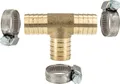 tecuro Schlauchverbinder T-Stück 1/2 Zoll (14 mm), MS-blank, mit 3 x Schlauchschellen W4 12-20 mm
