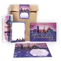 JUNAPACK Einladungskarten Pferd zum Geburtstag Einladungen Karten mit Umschlägen Mitgebsel lila, Mitbringsel Set Fohlen Gastgeschenke zum Geburtstag Pferde