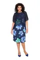 Ulla Popken Damen große Größen Übergrößen Plus Size Kleid, Blüten, doppellagig, U-Boot-Ausschnitt, Halbarm Marine 50+ 836081130-50+