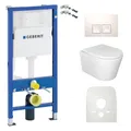 Lavita WC Set: Duofix Basic Vorwandelement + Lavita Wand Tiefspül WC Versoni Weiß Spülrandlos Tornado Spülsystem + WC Sitz mit Absenkautomatik