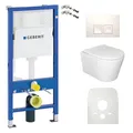 Lavita WC Set: Duofix Basic Vorwandelement + Lavita Wand Tiefspül WC Versoni Weiß Spülrandlos Tornado Spülsystem + WC Sitz mit Absenkautomatik + Bedienplatte Delta 25 Weißer Knopf Komplettset