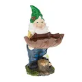 Relaxdays Gartenzwerg mit Vogeltränke, wetterfest, frostsicher, HxBxT: 36 x 22 x 22 cm, Gartenfigur, Kunststein, bunt