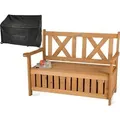 needs&wants Gartenbank Holz wetterfest mit Stauraum und Abdeckung 2 Sitzer Truhenbank Holzbank Klassisch Massivholz Dunkelbraun