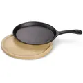 ECHTWERK Servierpfanne Mini Pfännchen, Kleine Grillpfanne, Gesamtlänge 37,4 cm, Gusseisen, mit Servierbrett, bereits eingebrannt, Backöfen, Grill, BBQ schwarz