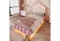 Flieks Polsterbett, LED Prinzessinnenbett Kinderbett 90x200cm mit Krone-Design-Kopfteil