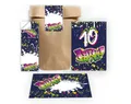 12 Einladungskarten zum 10. Kindergeburtstag Einladung Set Geburtstag Mädchen Kinder Jungs Jungen Boys Geschenktüte inkl. 12 Umschläge, 12 Tüten, 12 Aufkleber Graffiti Jugendstill modern bunt neon