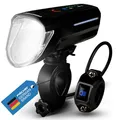 FISCHER Fahrrad LED-Frontlicht 100 Lux Fernlicht, mit Sensormodus, spritzwassergeschütztes Gehäuse, einfache Montage, schwarz, 1 Stück
