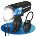 Fahrradbeleuchtung FISCHER LED Frontlicht 100Lux mit Fernlicht +80 Lux Akku
