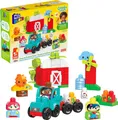 MEGA HDL07 - Mega Bloks Grüne Stadt Wachsen & Schützen Bauernhof-Bausatz, 54 große Bausteine, 3 baubare Figuren, rollender Traktor, Scheune, Feldfrüchten, Bienenstock, Spielzeug-Geschenkset ab 1 Jahr