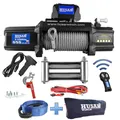 Husar Winch Elektrische Seilwinde 12V, 12000 lbs (5443 kg) mit Drahtseil 25m, drahtlose Steuerung, 3-Stufen-Planetengetriebe - für Abschleppwagen, Geländewagen, Fahrzeuge 4x4