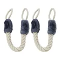 Relaxdays Türkordel Klemmschutz, 2er Set, Türstopper Klinke, Baby Türsicherung, weich, Baumwolle, 57 cm, beige/blaugrau