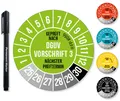 Frank Paperman Aufkleber DGUV V3 Prüfplaketten 20-30 mm Ø inkl. Folienstift, Prüfplaketten, (60tlg), Nächster Prüftermin, UV-beständig, Hohe Klebkraft