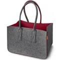 MIQIO Design Filz Shopper | große Einkaufstasche mit Henkel und Innentasche | Shopping-Bag Einkaufskorb | Tragetasche aus Filz| Aufbewahrungskorb | Mittelgrau-Dunkelrot