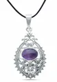 mantraroma Kettenanhänger PRETAN aus 925 Silber mit Amethyst (Kettenanhänger am Baumwollband im Schmuckbeutel), 925 Sterling Silber Kettenanhänger für Damen