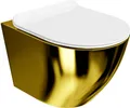 LAVITA Wand-WC Sofi Slim Gold/White | Hnge Toilette | Toilettendeckel mit Absenkautomatik & Metallscharniere | Toiletten Splrandlos Hngend | Toilettenbecken | 365x490x395 cm | Wei§/Gold
