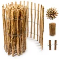 Floranica Staketenzaun aus Haselnuss Kastanie 5m lang x 120cm hoch Haselnuss-Staketenzaun 12-14cm Sprossenabstand Rollzaun Zaunpfosten staketenzaun Gartenzaun Garteneinfassung