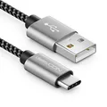 deleyCON 2m Nylon USB-C Kabel Ladekabel Datenkabel USB Typ C Metallstecker Laden & Synchronisieren von Handy & Smartphone