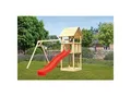 Karibu Spielturm Lotti Satteldach mit Rutsche rot und Doppelschaukel
