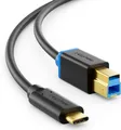 deleyCON 3,0m USB 3.0 Druckerkabel Scannerkabel - Stecker Typ 3.1 - USB C auf USB B - 5 Gbit/s Datenkabel für z.B. Computer Drucker Externe Festplatte - Schwarz