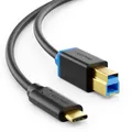 deleyCON 3,0m USB 3.0 Drucker Scanner Kabel - Stecker Typ 3.1 - USB-C auf B - 5 Gbit/s Datenkabel für Computer Drucker Externe Festplatte - Schwarz