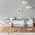 Bodenbett GUSTAVO mit Rausfallschutz Kiefer Massiv – Weiß 90 x 190 cm Bodenbett mit Rausfallschutz Montessori-Kinderbett - Weiß