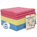 ZOLLNER 9er Set Mikrofasertücher für streifenfreien Glanz - flusenfreie und saugstarke Reinigungstücher - waschbar bis 60°C - mehrfarbig in 32x32cm - Hotelqualität