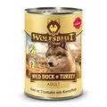 WOLFSBLUT – Wild Duck & Turkey Adult | Nassfutter mit natürlichen Zutaten und Superfoods für ausgewachsene Hunde. Getreidefreies Alleinfutter ohne Zusatzstoffe in der Dose | 6x395g