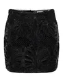 ONLY Damen ONLSIMA MW Brod ANG Faux Leat Skirt PNT Rock, Black/Detail:Black EMB, Medium