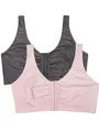 Fruit of The Loom Damen-Sport-BH mit Frontverschluss, Rosa, Grau (Blushing Rose/Charcoal Heather) 2er-Pack, 85