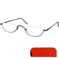 Halb Rund Metall Lesebrille Halbbrille, Gratis Etui, Edelstahl Rahmen Blau mi...