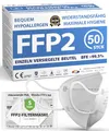 ADESTE - 50 FFP2 Masken, hygienische 5-lagige Staubschutzmaske, EN149:2001+A1:2009 Mundschutzmaske EU2016/425, weiß, Atemschutzmaske, Einzelne versiegelte Beutel