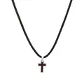 s.Oliver Kette mit Kreuzanhänger für Jungen, Anhänger: Holz/Edelstahl, Kette: Echtes Leder, Silber/Braun