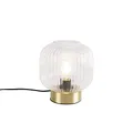 Qazqa Art Deco Tischleuchte mit Glas, Tischlampe - Karel - Gold, Rund, max. 25W, Geeignet für LED, 22cm, Ideal als Wohnzimmerlampe und Schlafzimmerlampe
