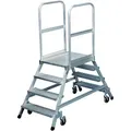 Iller Podestleiter fahrbar mit gefederten Lenkrollen beidseitig begehbar Aluminium 7 Stufen